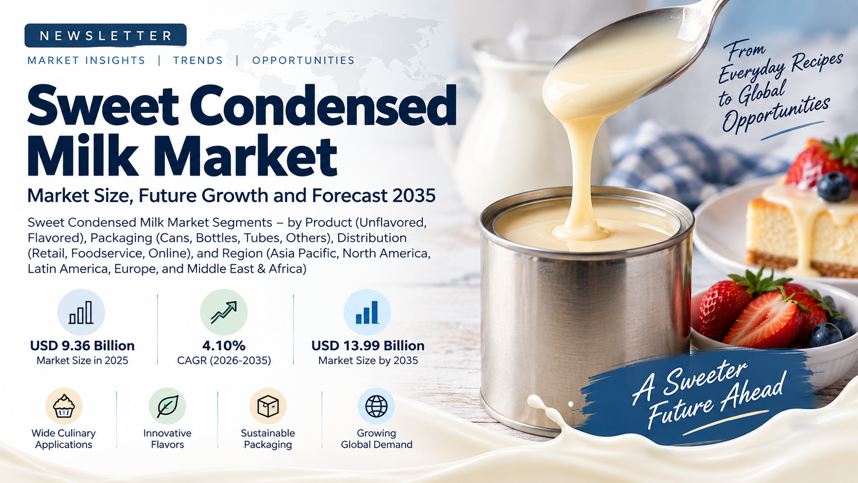 Sweet Condensed Milk Market Set to Reach USD 13.99 Billion by 2035 on Home Baking and Flavor Innovation